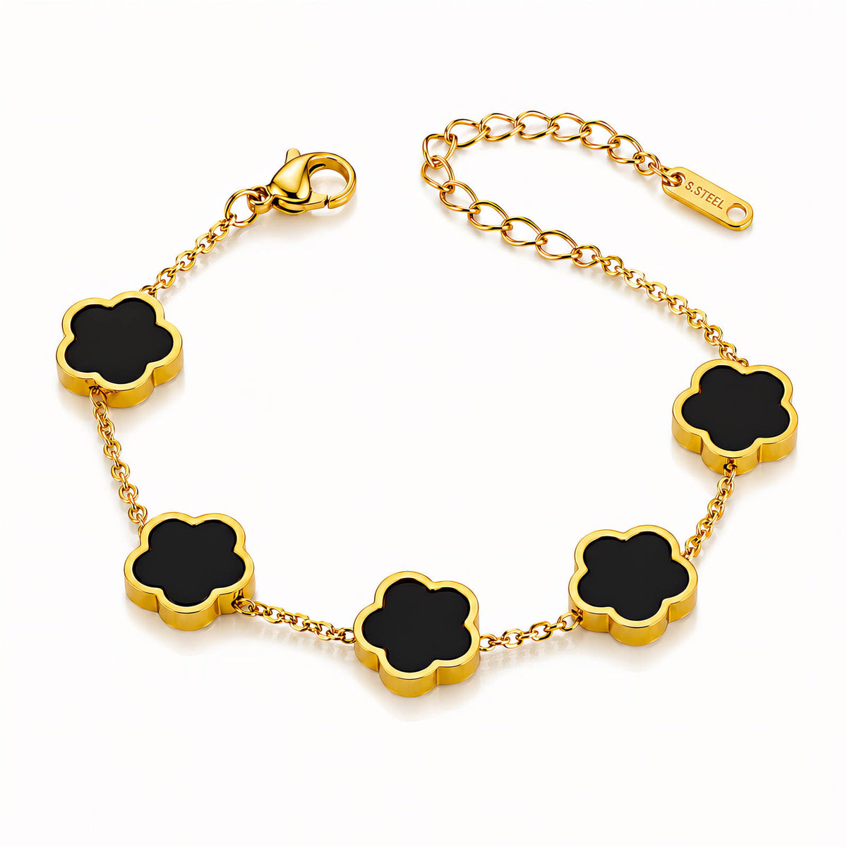 Black Flower Meadow Bracelets | 18K Gold Plated Steel | JVNXII & CO.