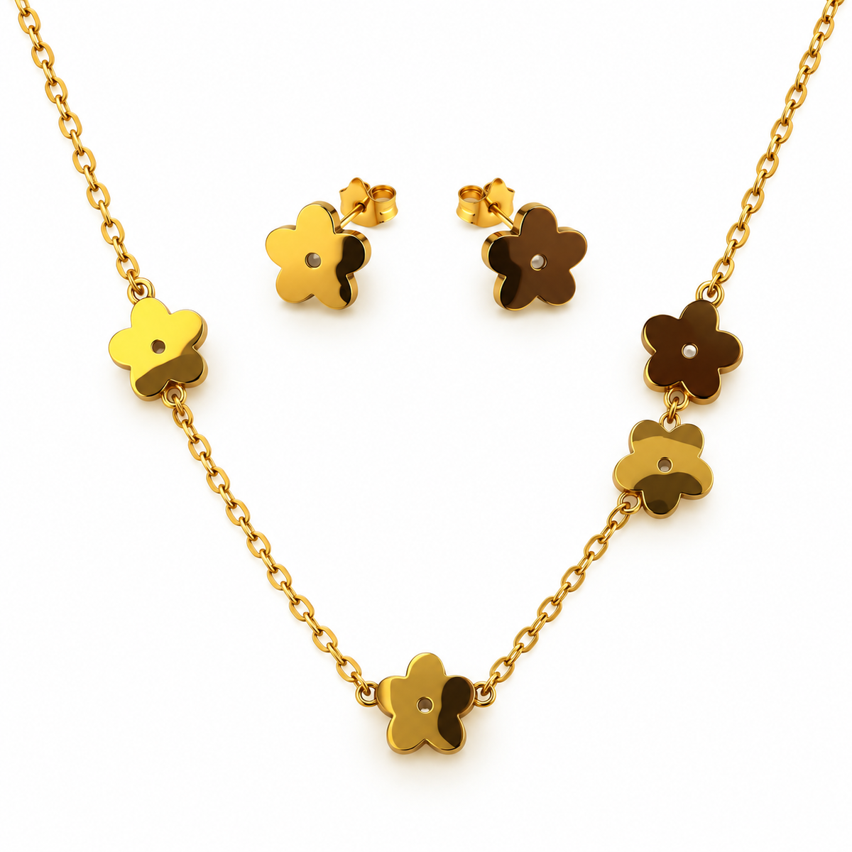 Golden Bloom Jewellery Set | 18K Gold Plated Steel | JVNXII & CO.