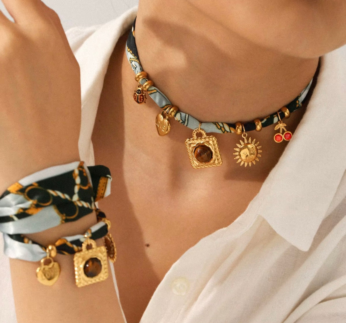 Multi-Charm Necklace/Bracelet Set | 18K Gold Plated Stainless Steel | JVNXII & CO.