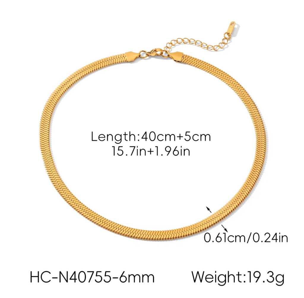 Flat Herringbone Snake Bone Thick Chain Necklace & Bracelet Set| 18K Gold Plated Steel | JVNXII & CO.
