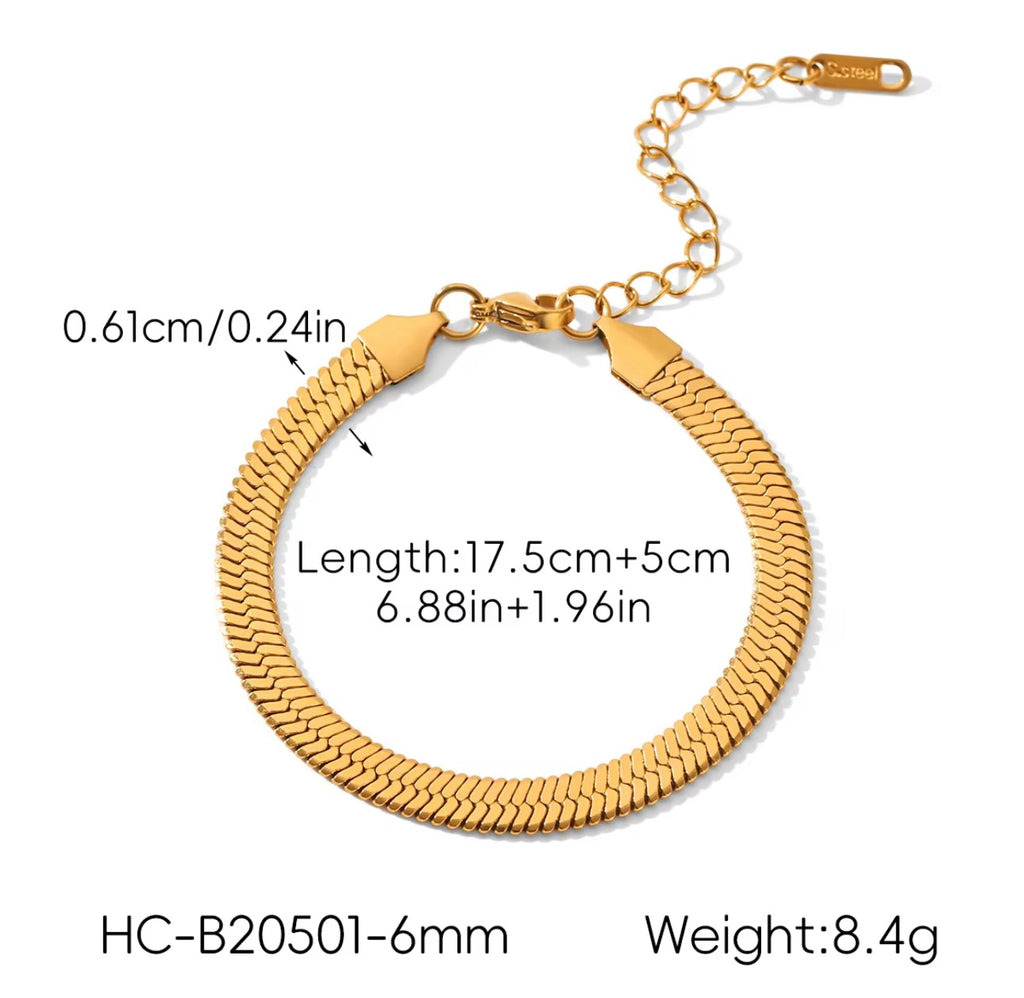 Flat Herringbone Snake Bone Thick Chain Necklace & Bracelet Set| 18K Gold Plated Steel | JVNXII & CO.