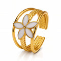 Black and White Flower Ring Set | 18K Gold Plated Steel | JVNXII & CO.