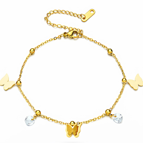 Butterfly Design Anklet | 18K Gold Plated Steel | JVNXII & CO.