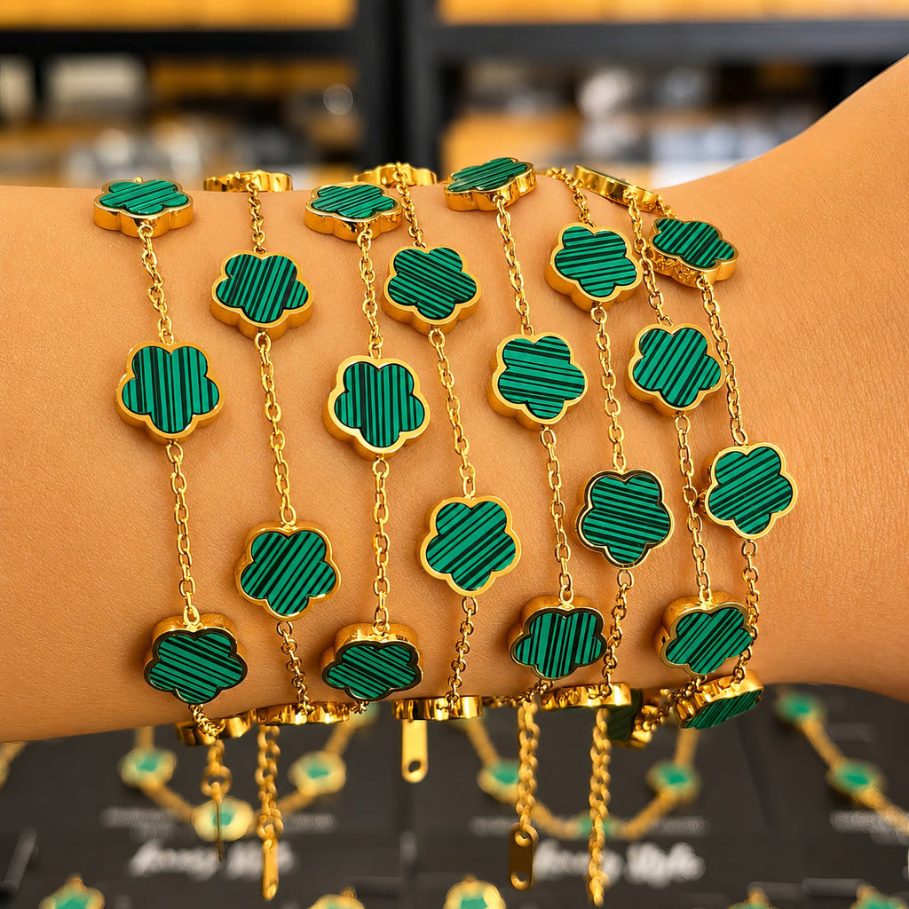 Green Meadow Flower Bracelet | 18K Gold Plated Stainless Steel | JVNXII & CO.