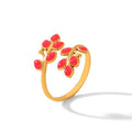Bohemian Red Enamel leaf Open Bypass Ring| 18K Gold Plated Stainless Steel | JVNXII & CO.