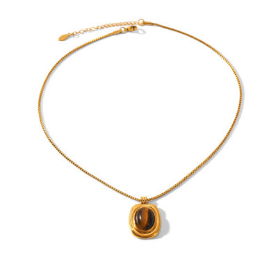 Top Molten Square Tiger's Eye Box Chain Necklace | 18K Gold Plated Stainless Steel | JVNXII & CO.