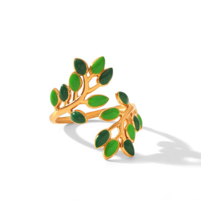 Bohemian Red Enamel leaf Open Bypass Ring| 18K Gold Plated Stainless Steel | JVNXII & CO.