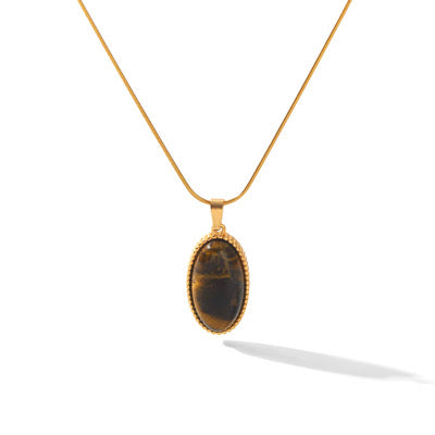 Middle Oval Tiger's Eye Snake Chain Necklace | 18K Gold Plated Stainless Steel | JVNXII & CO.
