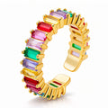 Rainbow Baguette Ring | Plated Gold Brass Finger Ring - Crystallic | JVNXII & CO.
