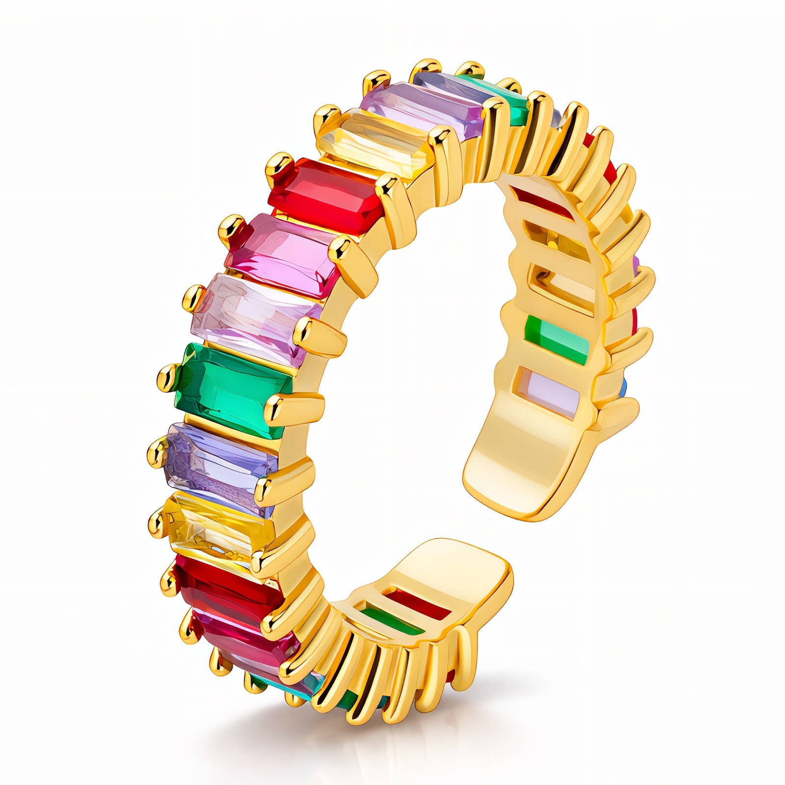 Rainbow Baguette Ring | Plated Gold Brass Finger Ring - Crystallic | JVNXII & CO.